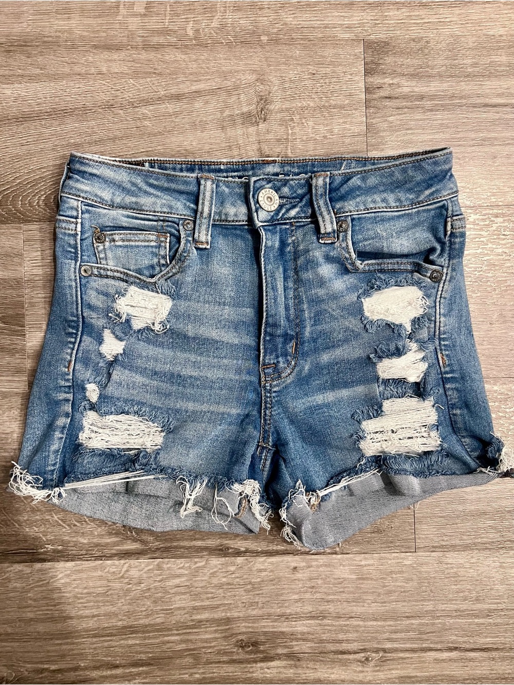 American Eagle Outfitters Light Blue Distressed Denim Shorts